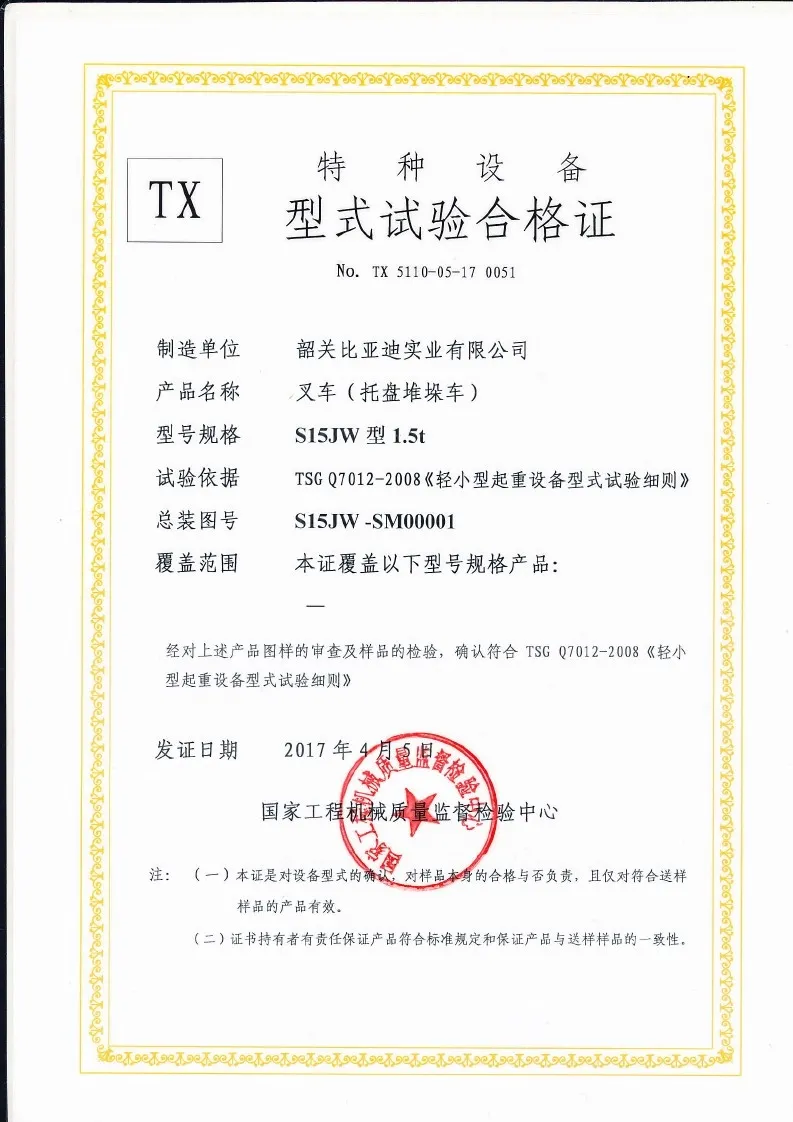Certificado de teste do tipo S15JW(Figura1)