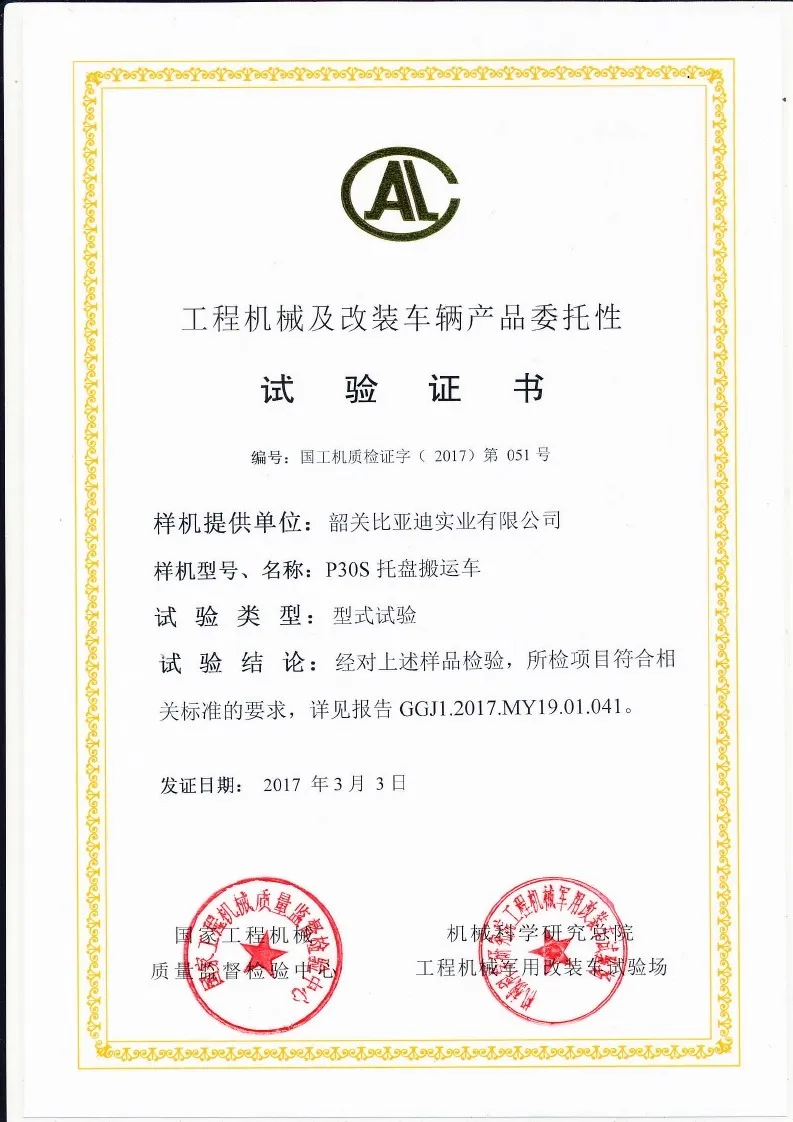 Certificado de teste do tipo P30S(Figura1)