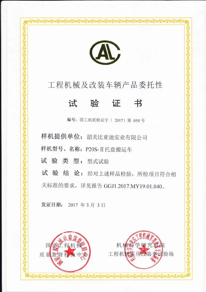 Certificado de teste do tipo P20S-2(Figura1)