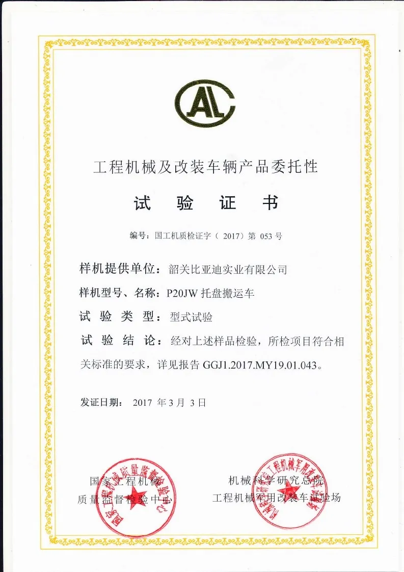 Certificado de teste de tipo P20JW(Figura1)