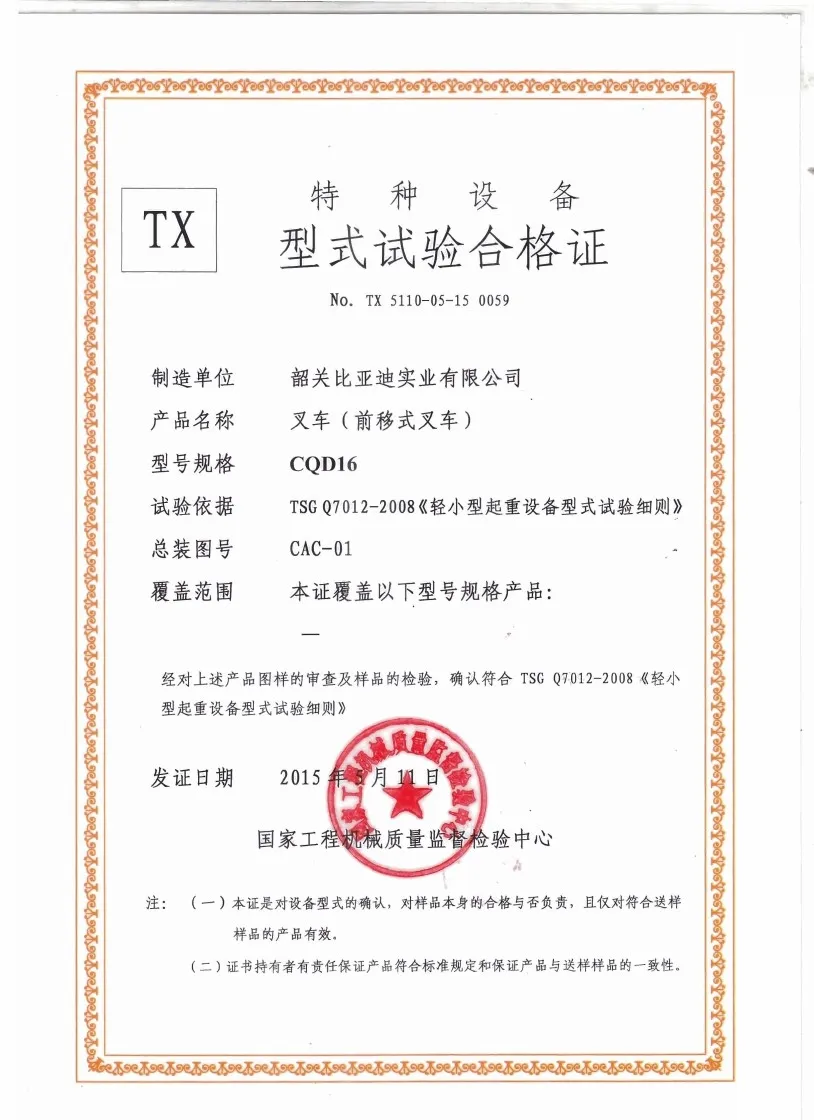 Certificado de ensaio do tipo CQD16(Figura1)