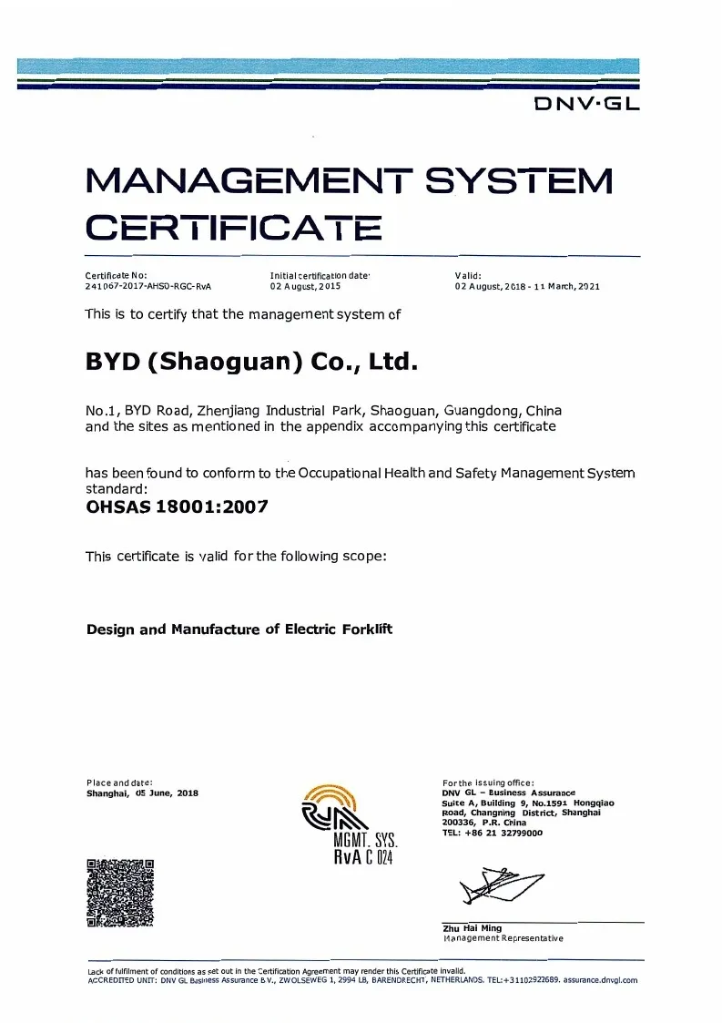 Certificado do Sistema de Gestão da Qualidade - OHSAS18001: 2007 (Português)